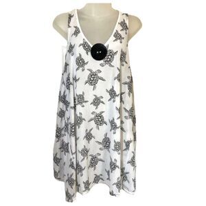 Mesh Swim Cover Up Tank Dress One Size Beach Resort Flowy Turtle Print Vacation